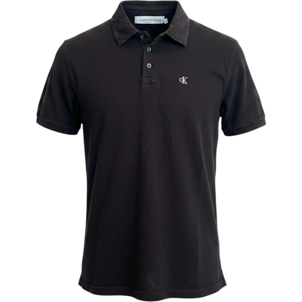 Calvin Klein Jeans Mens Short Sleeve Slub Knit Polo Shirt Logo Brown Black Large